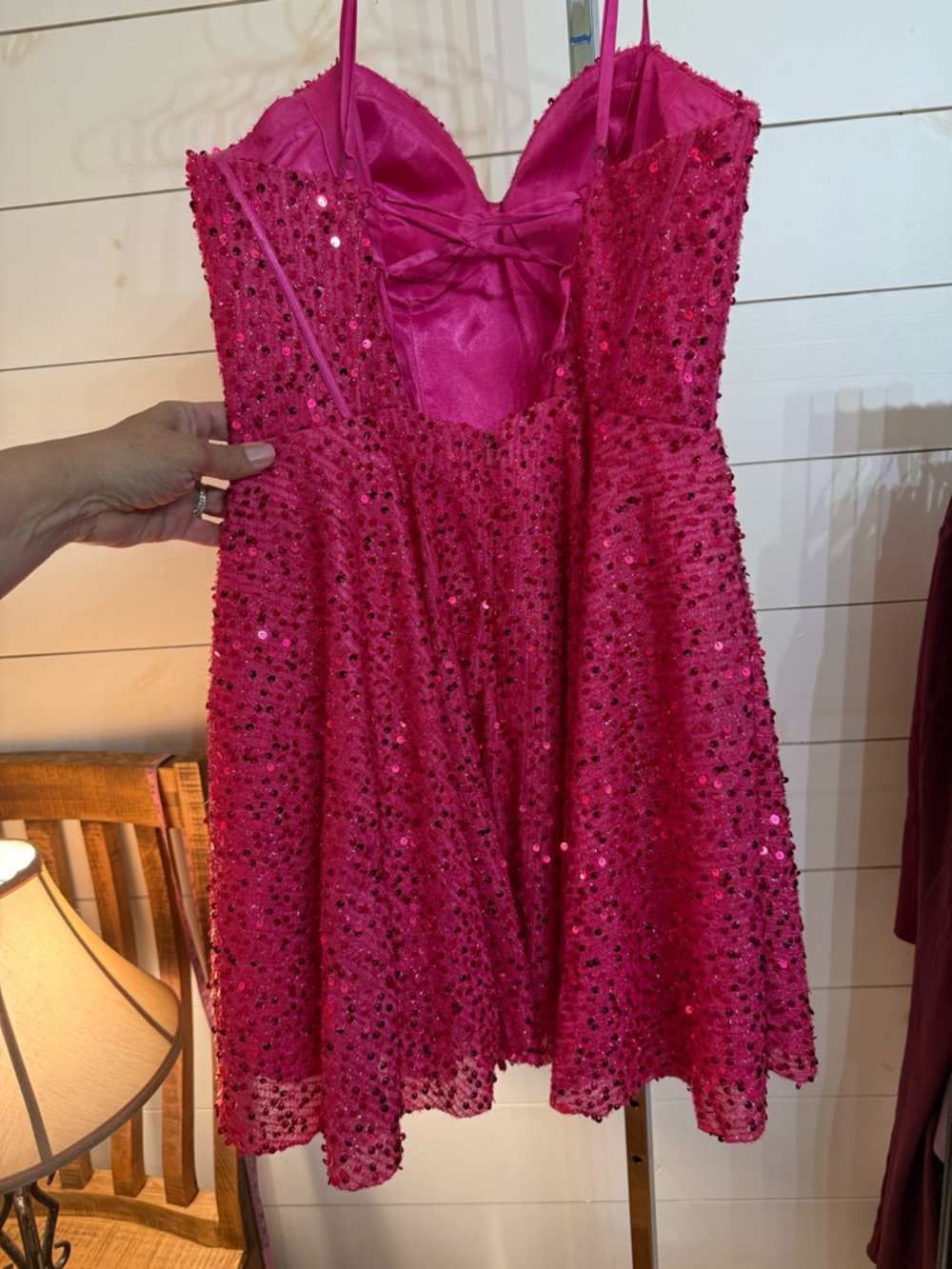 Fuchsia Sequin Spaghetti-Strap Mini Dress - Picture 3 of 4